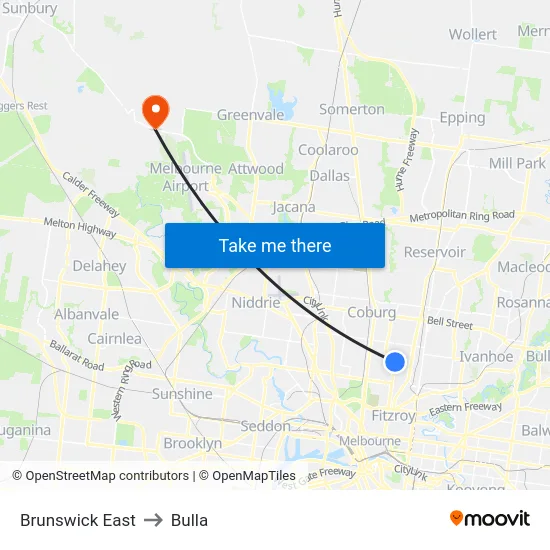 Brunswick East to Bulla map