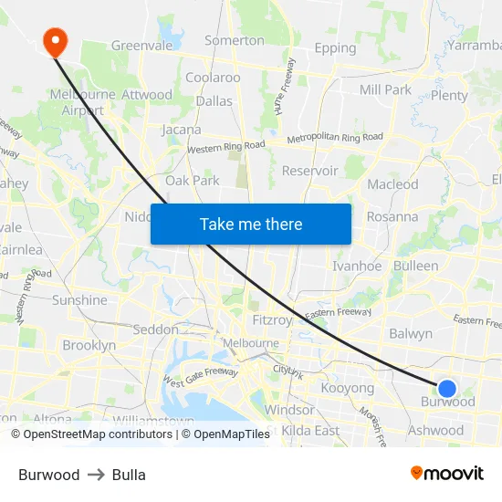 Burwood to Bulla map