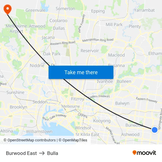 Burwood East to Bulla map