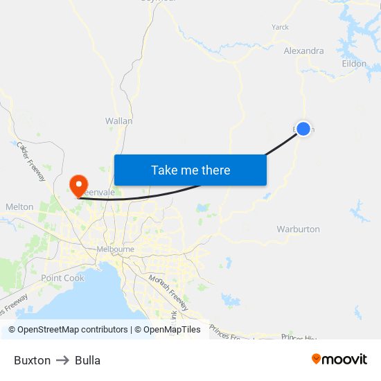 Buxton to Bulla map