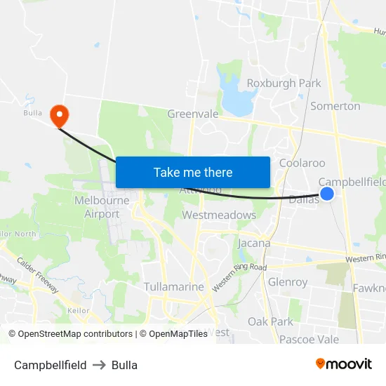 Campbellfield to Bulla map