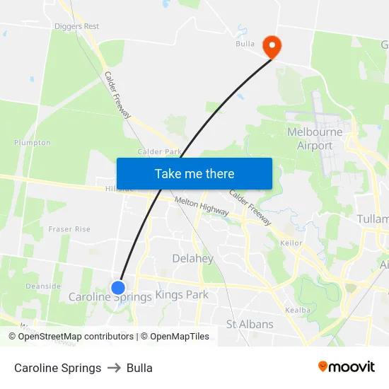 Caroline Springs to Bulla map