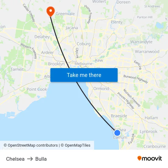 Chelsea to Bulla map