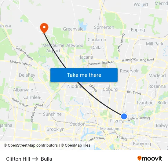 Clifton Hill to Bulla map