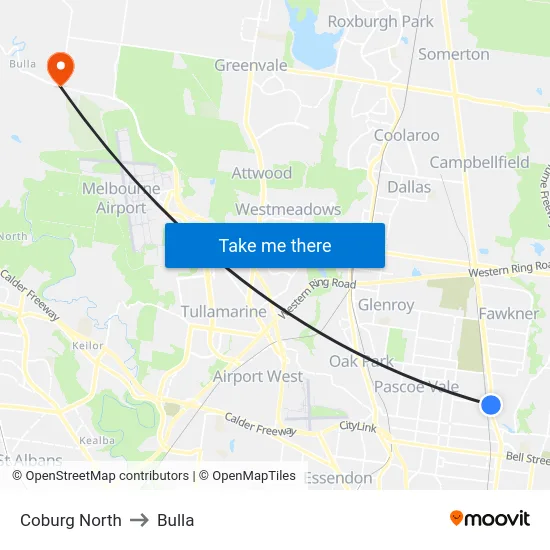 Coburg North to Bulla map