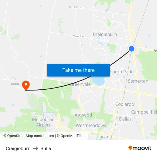 Craigieburn to Bulla map