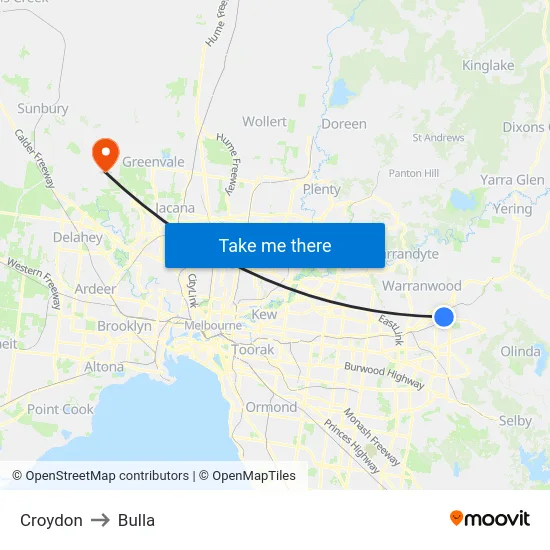 Croydon to Bulla map