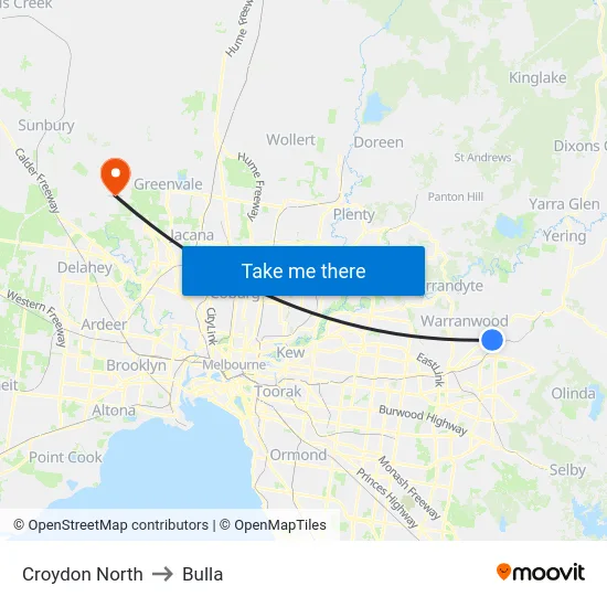 Croydon North to Bulla map