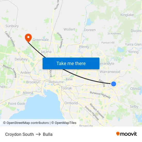 Croydon South to Bulla map