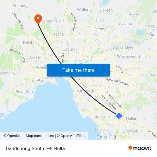 Dandenong South to Bulla map
