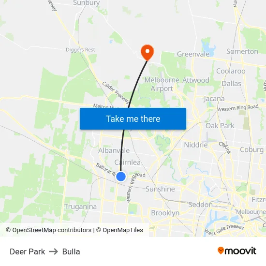 Deer Park to Bulla map