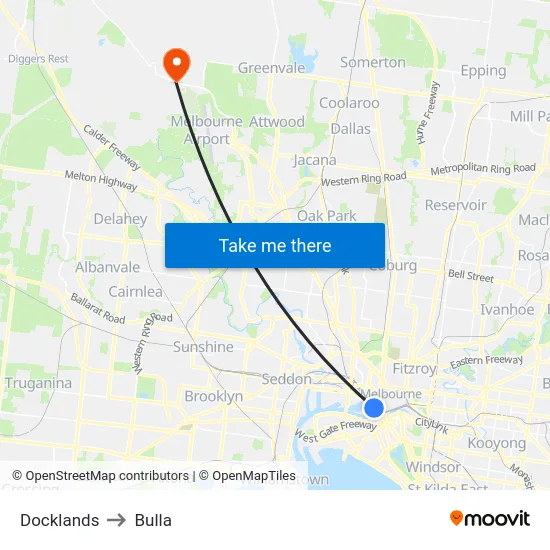 Docklands to Bulla map