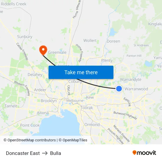 Doncaster East to Bulla map