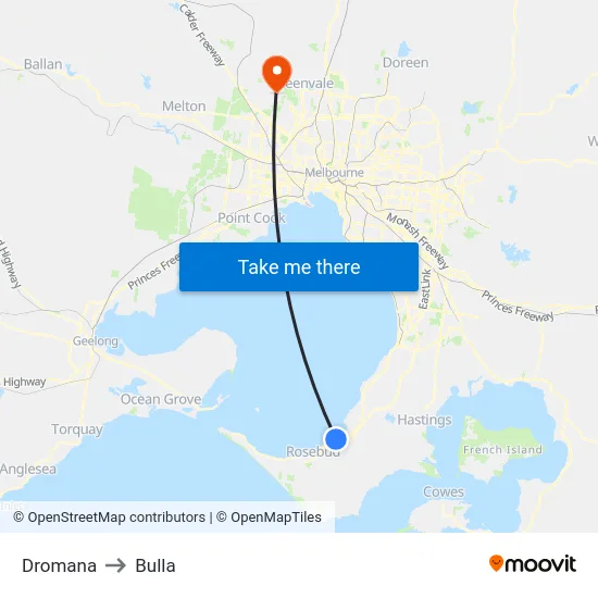Dromana to Bulla map