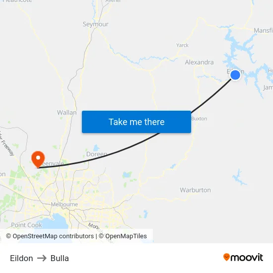 Eildon to Bulla map