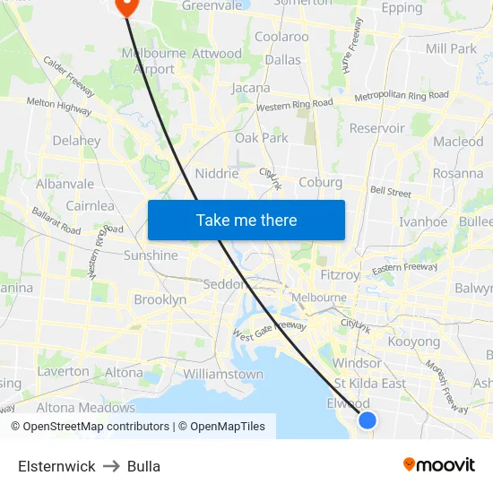 Elsternwick to Bulla map