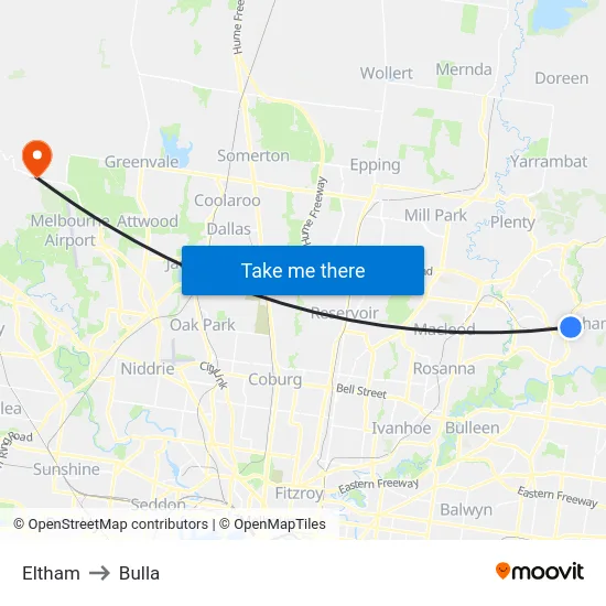 Eltham to Bulla map
