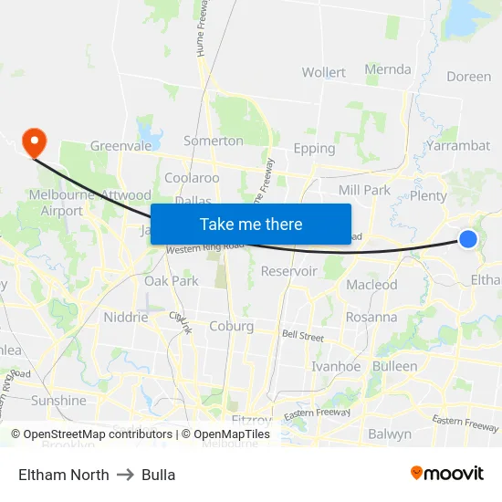 Eltham North to Bulla map