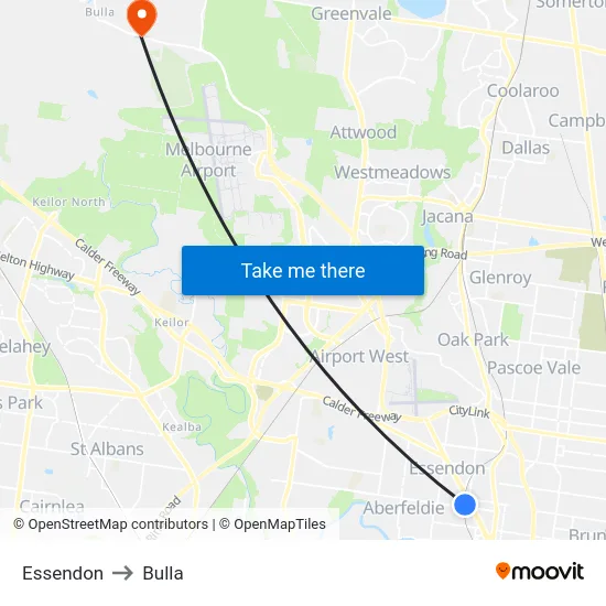 Essendon to Bulla map