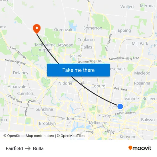 Fairfield to Bulla map
