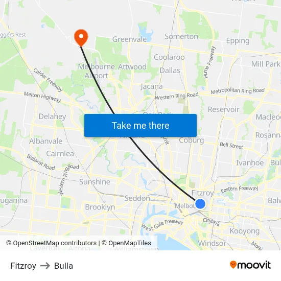 Fitzroy to Bulla map