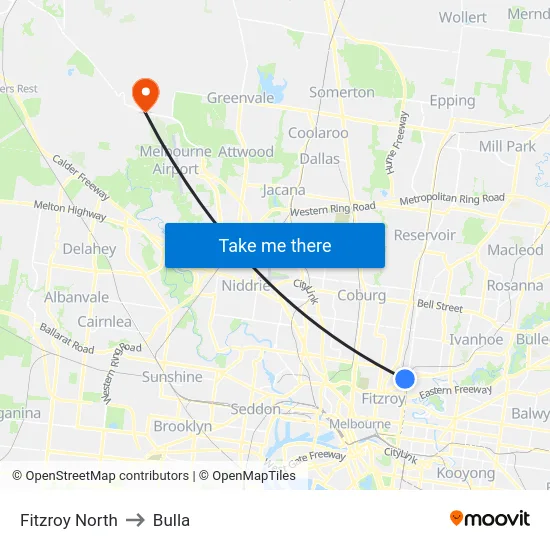 Fitzroy North to Bulla map