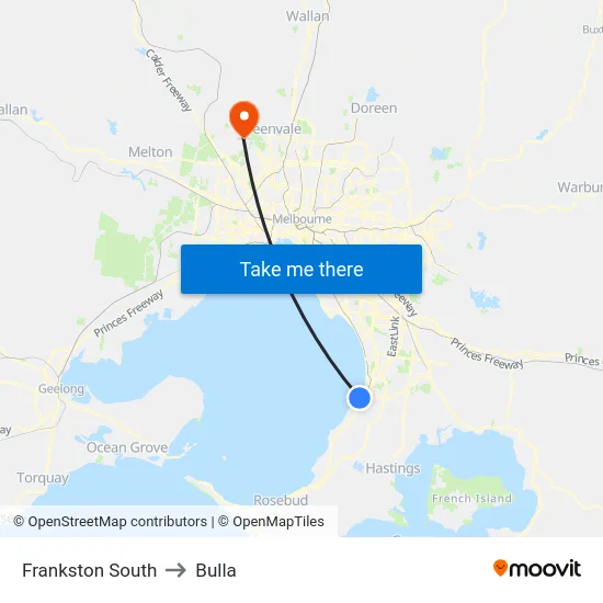 Frankston South to Bulla map