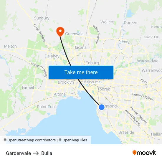 Gardenvale to Bulla map