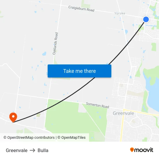 Greenvale to Bulla map