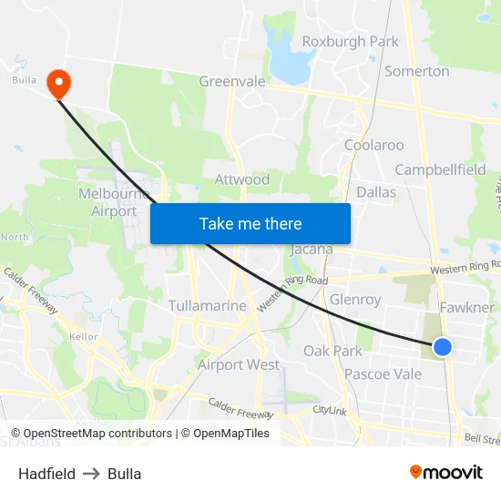 Hadfield to Bulla map