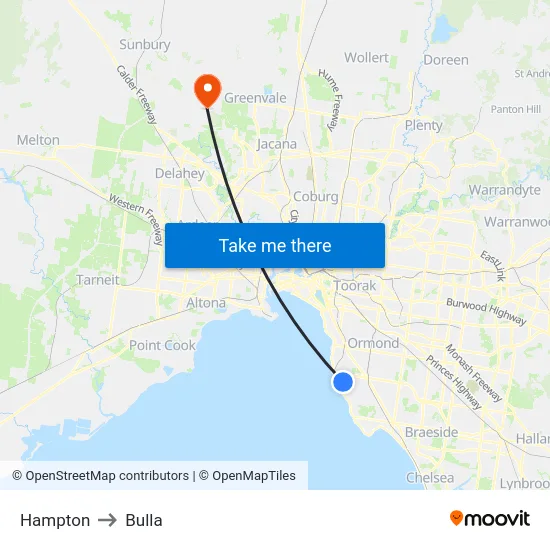 Hampton to Bulla map