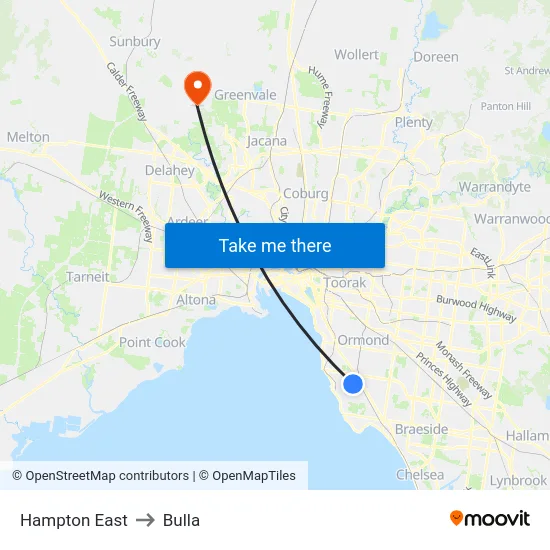 Hampton East to Bulla map