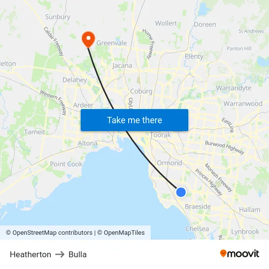 Heatherton to Bulla map