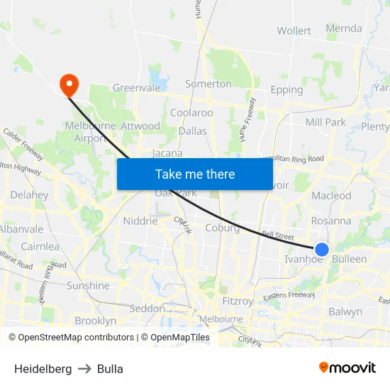 Heidelberg to Bulla map