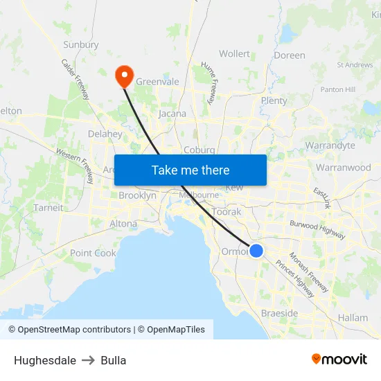 Hughesdale to Bulla map