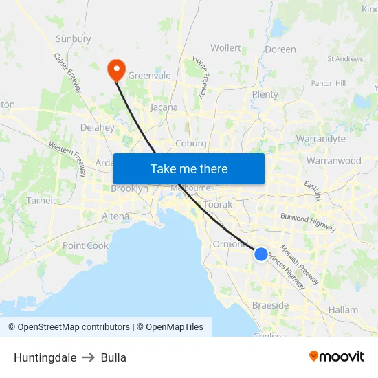 Huntingdale to Bulla map