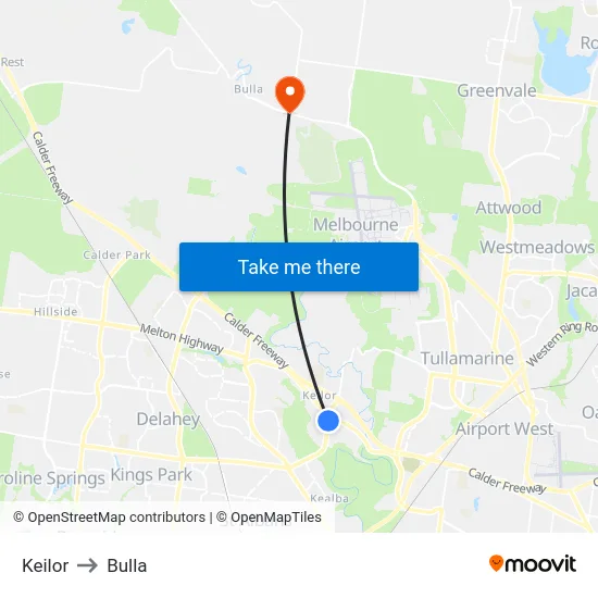 Keilor to Bulla map