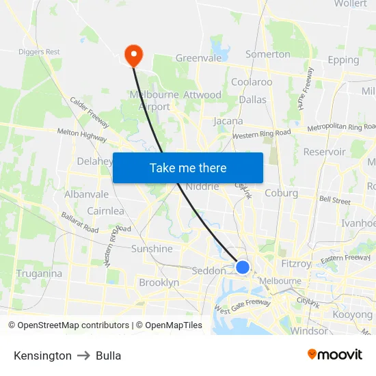 Kensington to Bulla map