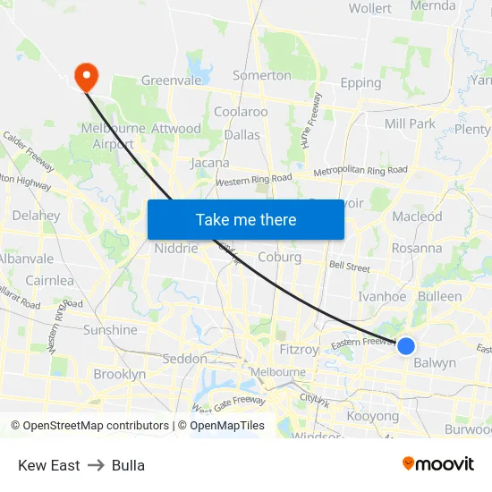 Kew East to Bulla map