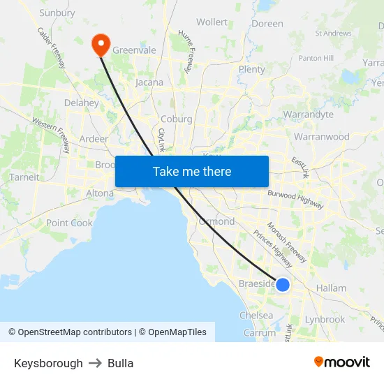 Keysborough to Bulla map