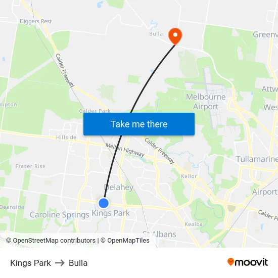 Kings Park to Bulla map