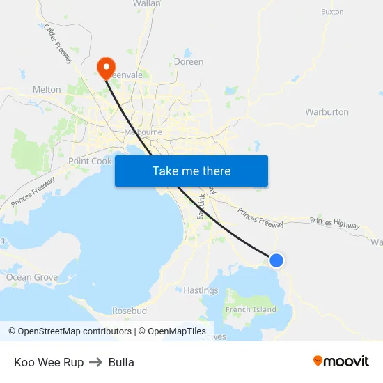 Koo Wee Rup to Bulla map