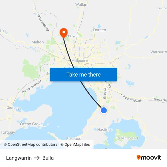 Langwarrin to Bulla map