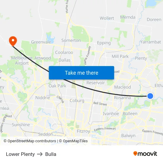 Lower Plenty to Bulla map
