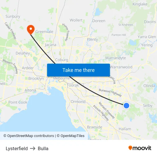 Lysterfield to Bulla map