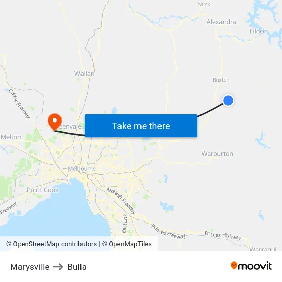 Marysville to Bulla map