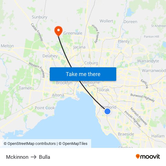 Mckinnon to Bulla map