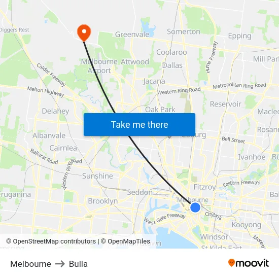 Melbourne to Bulla map