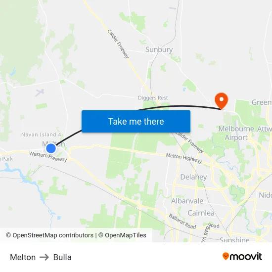 Melton to Bulla map