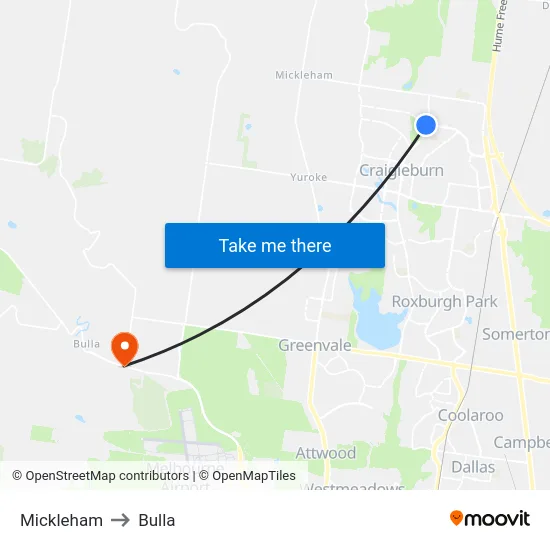 Mickleham to Bulla map